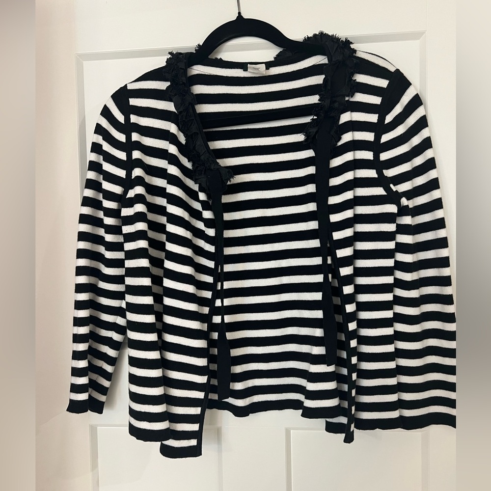 J. Crew Black and White Ruffle Detail Cardigan
